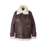 Women Brown Shearling Aviator Leather Jacket