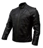 Brown Leather Biker Jacket Café Racer - Image 5