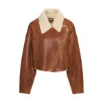 Women Cropped Aviator Shearling Leather Jacket