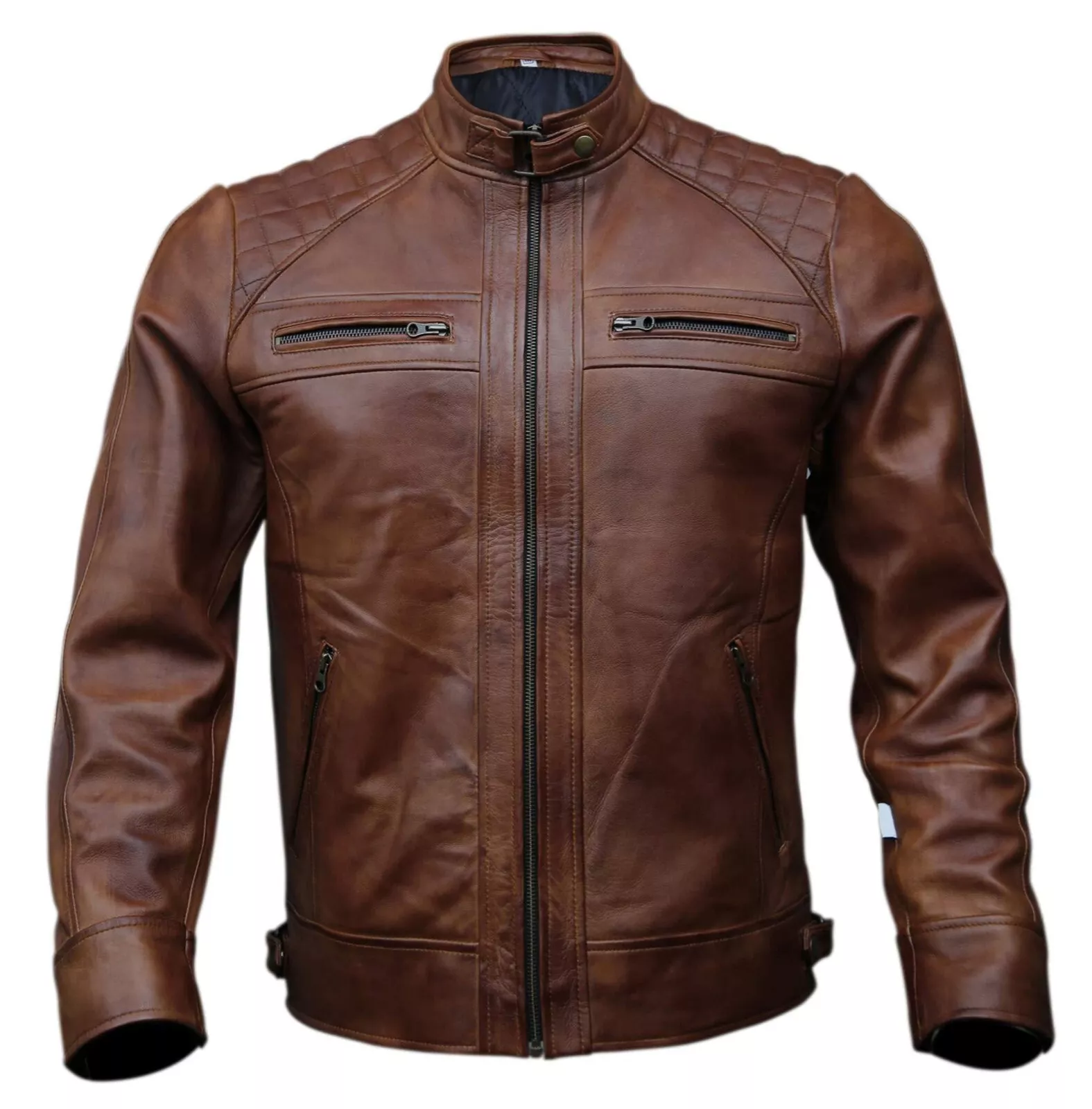 2-1.webp Brown Leather Biker Jacket Café Racer - Image 1