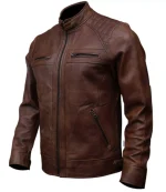 Brown Leather Biker Jacket Café Racer - Image 2