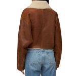 Women Cropped Aviator Shearling Leather Jacket - Image 2