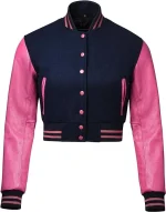 Stylish Cropped Women’s Varsity Jacket – Wool Body & Leather Sleeves