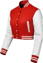 Trendy Women’s Cropped Varsity Jacket | Pure Wool Body, Leather Sleeves - Image 2