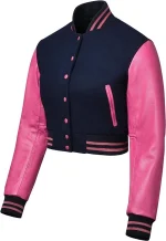 Stylish Cropped Women’s Varsity Jacket – Wool Body & Leather Sleeves - Image 2
