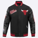 Chicago Bulls Script Tail Black Wool & Leather Varsity Jacket
